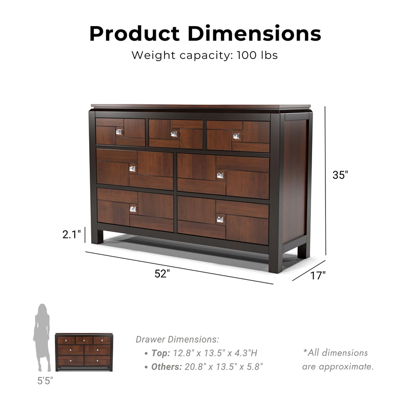 Furniture of America Delia Transitional Wood 7-Drawer Dresser in Walnut