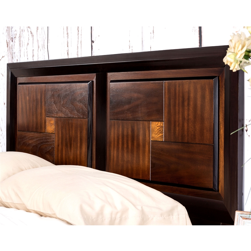 FOA Delia 2pc Walnut Transitional Wood Panel Bedroom Set - King + Nightstand