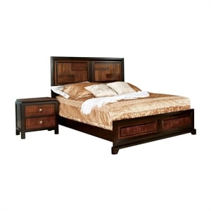 FOA Delia 2pc Walnut Transitional Wood Panel Bedroom Set - King + Nightstand
