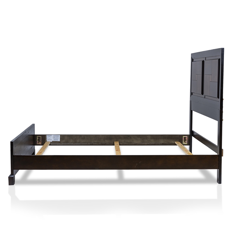 FOA Delia 3pc Walnut Wood Panel Bedroom Set - King + Nightstand + Chest