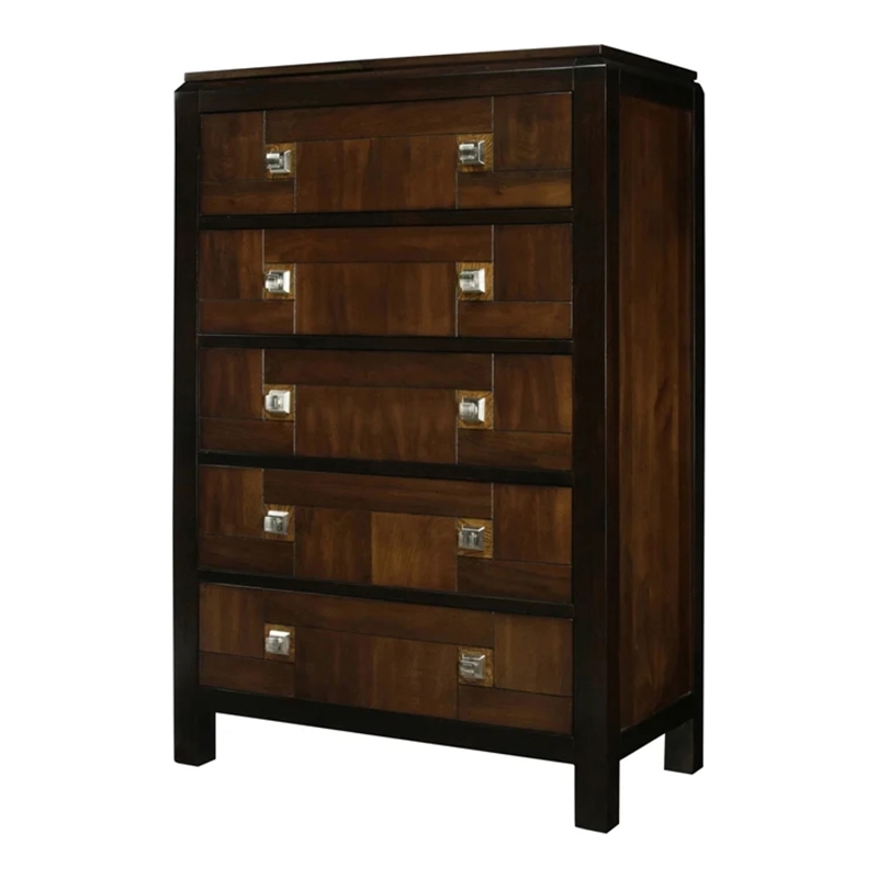 FOA Delia 3pc Walnut Wood Panel Bedroom Set - King + Nightstand + Chest