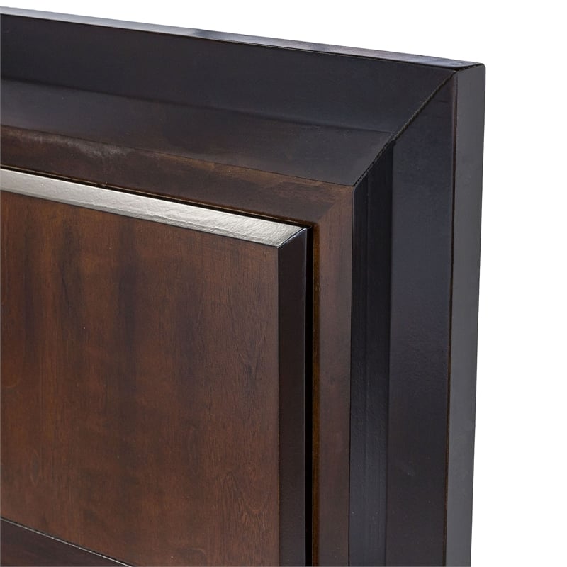 FOA Delia 4pc Walnut Wood Panel Bedroom Set - King+Nightstand+Dresser+Mirror