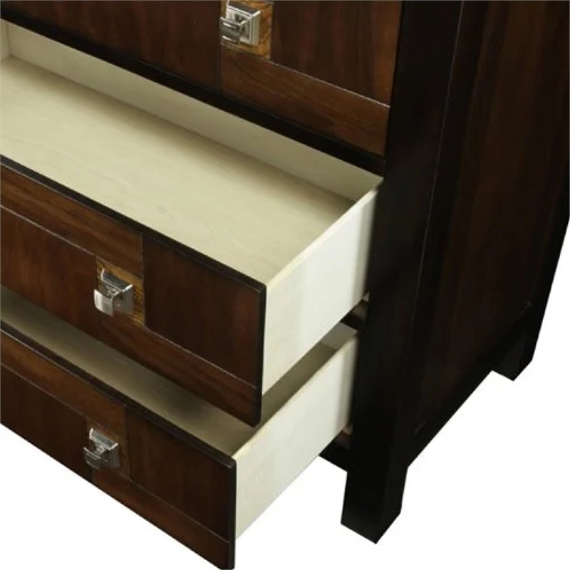 FOA Delia 4pc Walnut Wood Panel Bedroom Set - King+Nightstand+Dresser+Mirror