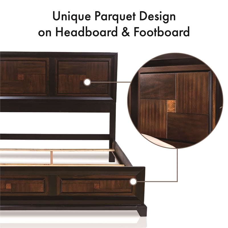 FOA Delia 4pc Walnut Wood Panel Bedroom Set - King+Nightstand+Dresser+Mirror