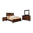 FOA Delia 4pc Walnut Wood Panel Bedroom Set - King+Nightstand+Dresser+Mirror