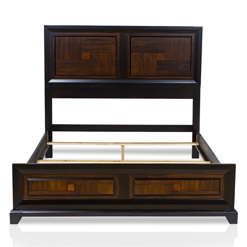 FOA Delia 4pc Walnut Wood Panel Bedroom Set - King+Nightstand+Dresser+Mirror