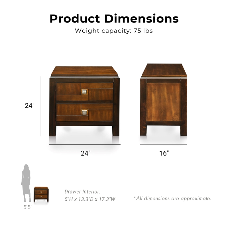 Furniture of America Delia Transitional Wood 2-Drawer Nightstand in Walnut