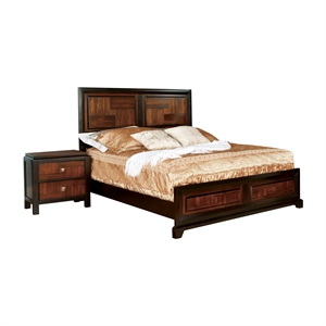 FOA Delia 2pc Walnut Transitional Wood Panel Bedroom Set - Queen + Nightstand