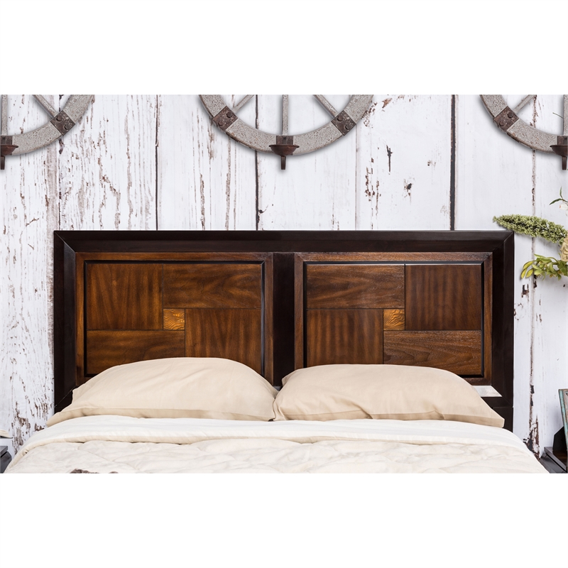FOA Delia 2pc Walnut Transitional Wood Panel Bedroom Set - Queen + Nightstand