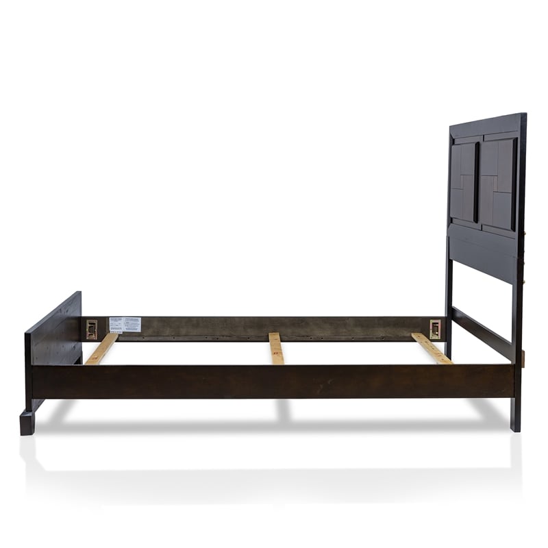 FOA Delia 3pc Walnut Wood Panel Bedroom Set - Queen + Nightstand + Chest