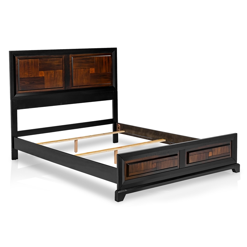 FOA Delia 3pc Walnut Wood Panel Bedroom Set - Queen + Nightstand + Chest