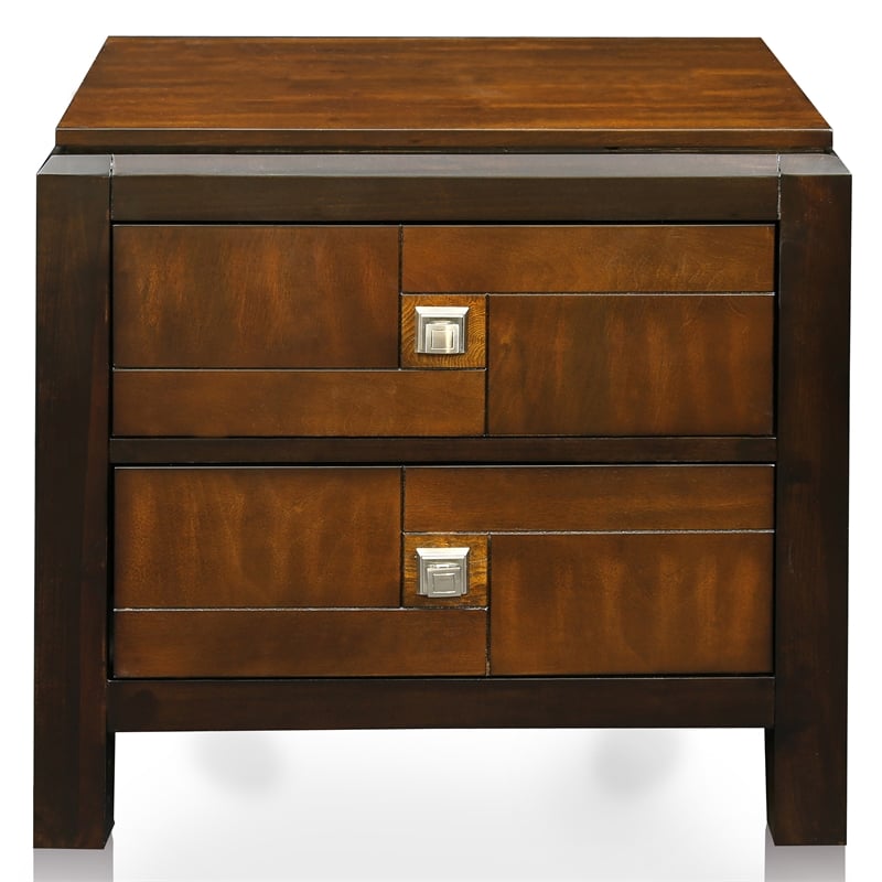 FOA Delia 3pc Walnut Wood Panel Bedroom Set - Queen + Nightstand + Chest