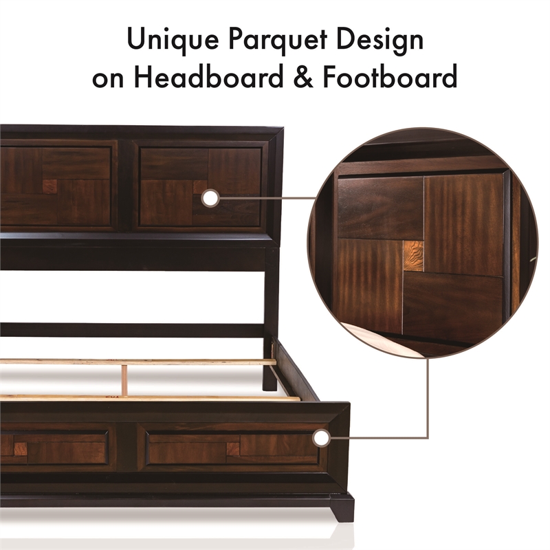 FOA Delia 3pc Walnut Wood Panel Bedroom Set - Queen + Nightstand + Chest