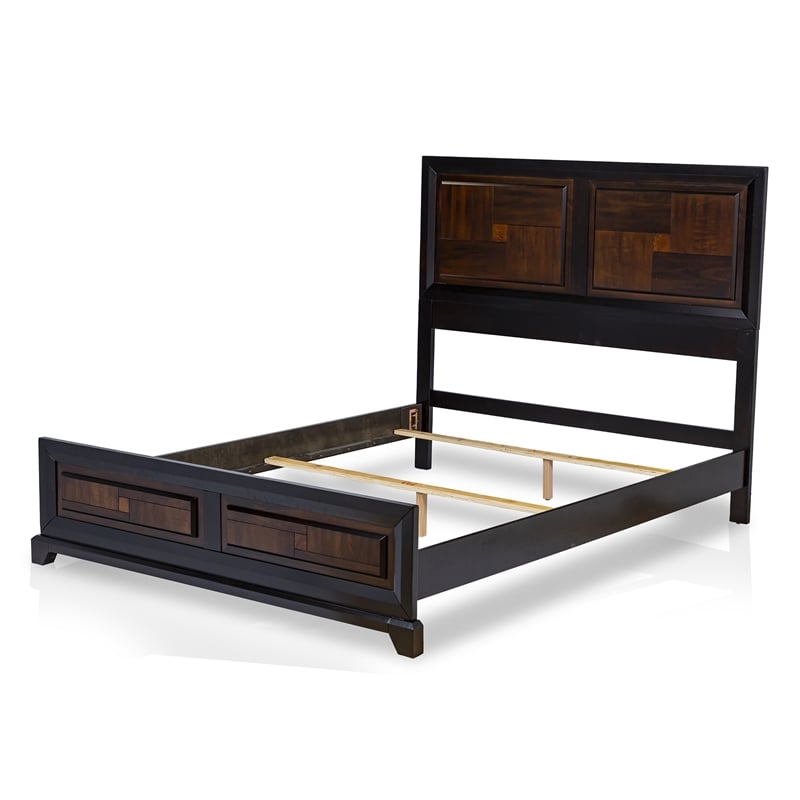 FOA Delia 3pc Walnut Wood Panel Bedroom Set - Queen + Nightstand + Chest