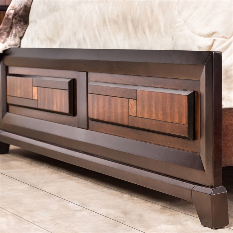 FOA Delia 4pc Walnut Wood Panel Bedroom Set - Queen+Nightstand+Dresser+Mirror