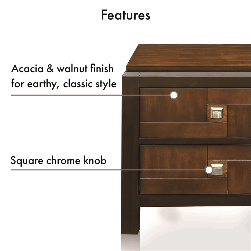 FOA Delia 4pc Walnut Wood Panel Bedroom Set - Queen+Nightstand+Dresser+Mirror