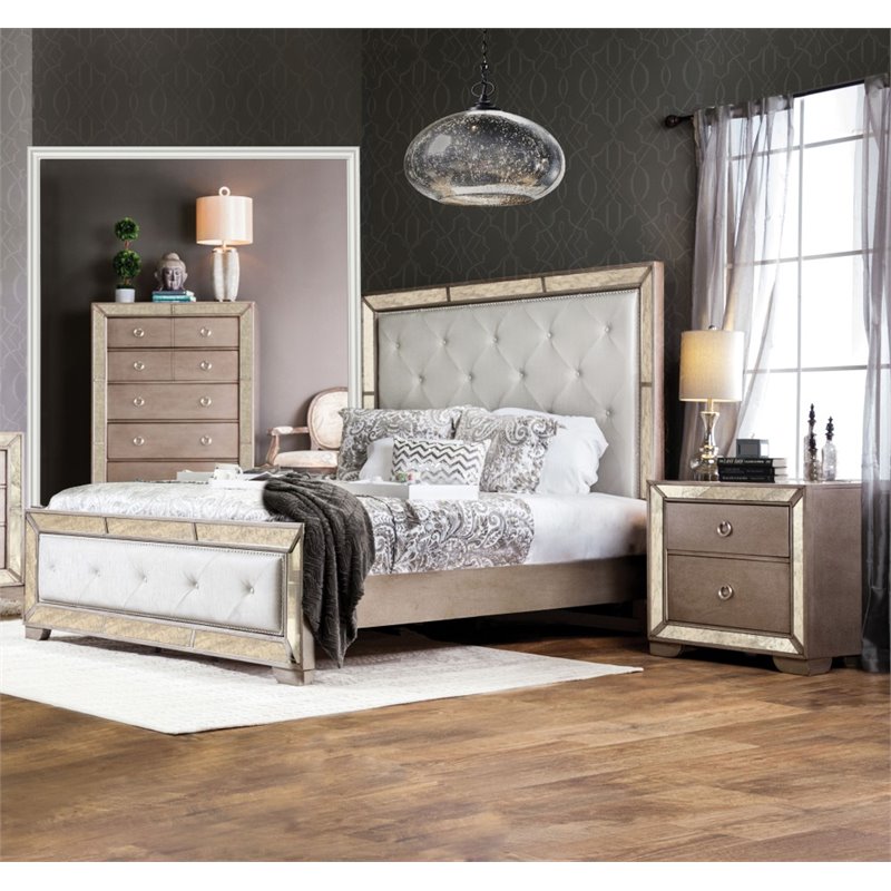 Furniture Of America Celina 3 Piece California King Bedroom Set In Champagne