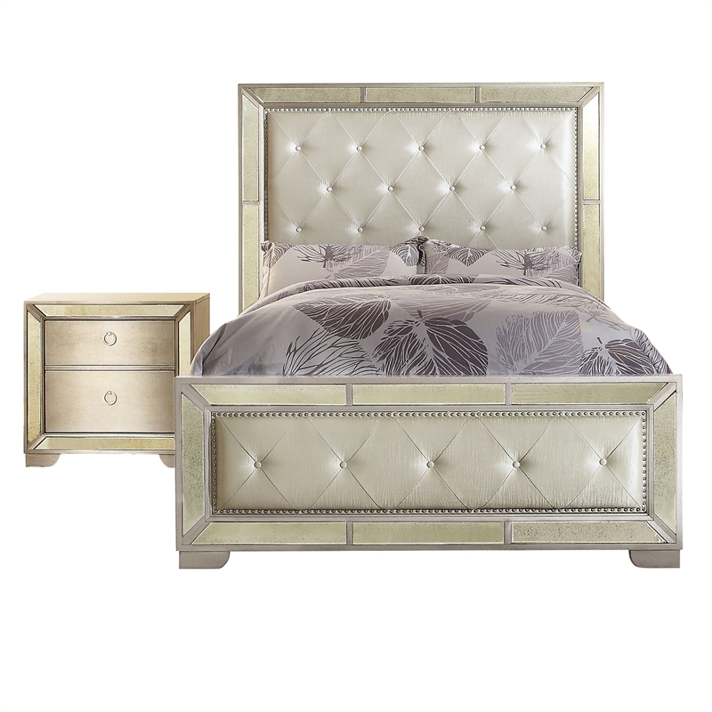FOA Celina 2pc Champagne Wood Bedroom Set - Queen + Nightstand