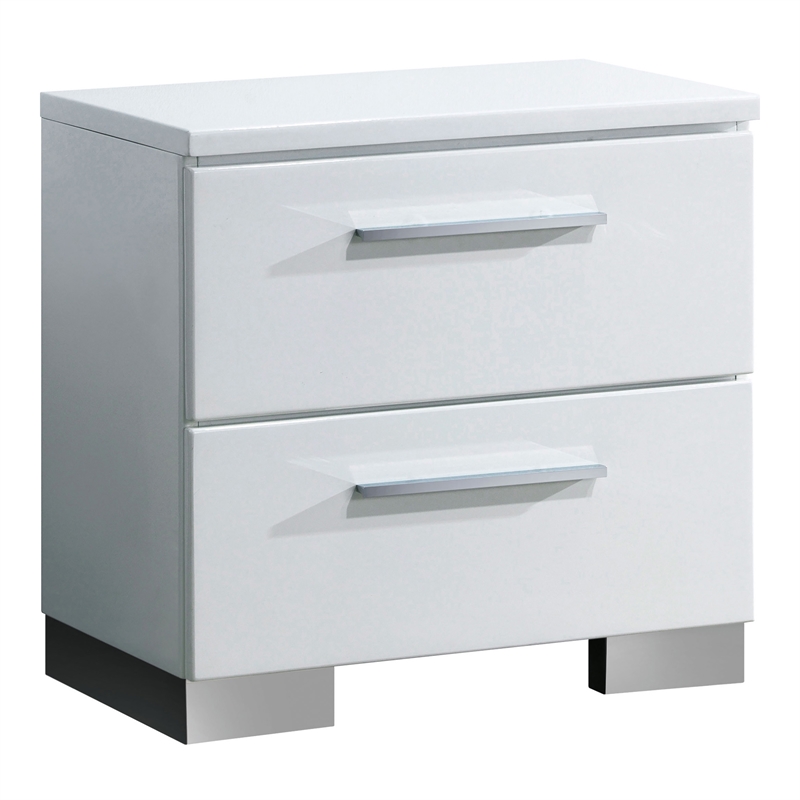 FOA Rayland 2pc Glossy White Wood Bedroom Set - King + Nightstand