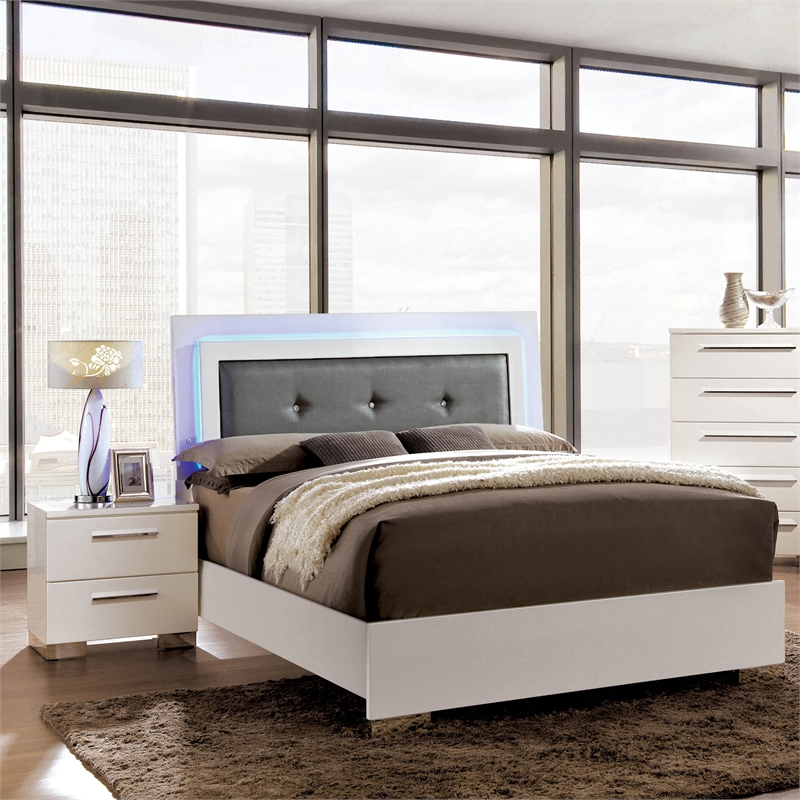 FOA Rayland 2pc Glossy White Wood Bedroom Set - King + Nightstand