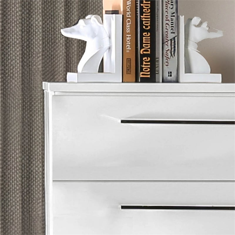 FOA Rayland 3pc Glossy White Wood Bedroom Set - King + Nightstand + Chest