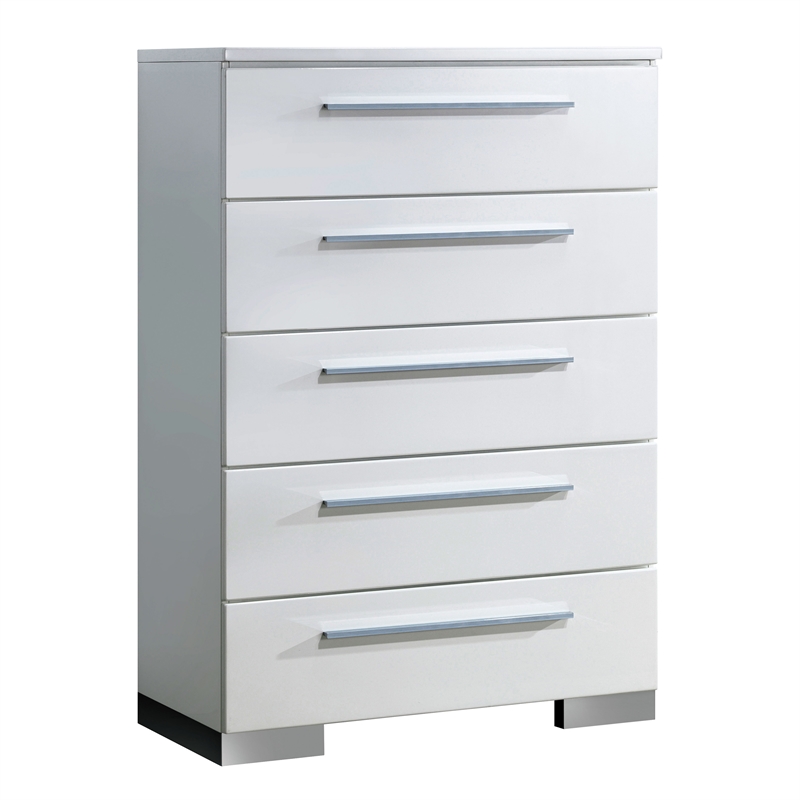 FOA Rayland 3pc Glossy White Wood Bedroom Set - Full + Nightstand + Chest