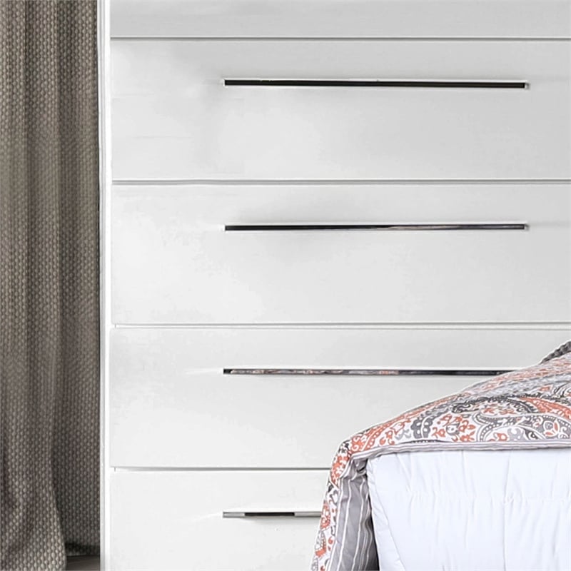 FOA Rayland 3pc Glossy White Wood Bedroom Set - Full + Nightstand + Chest