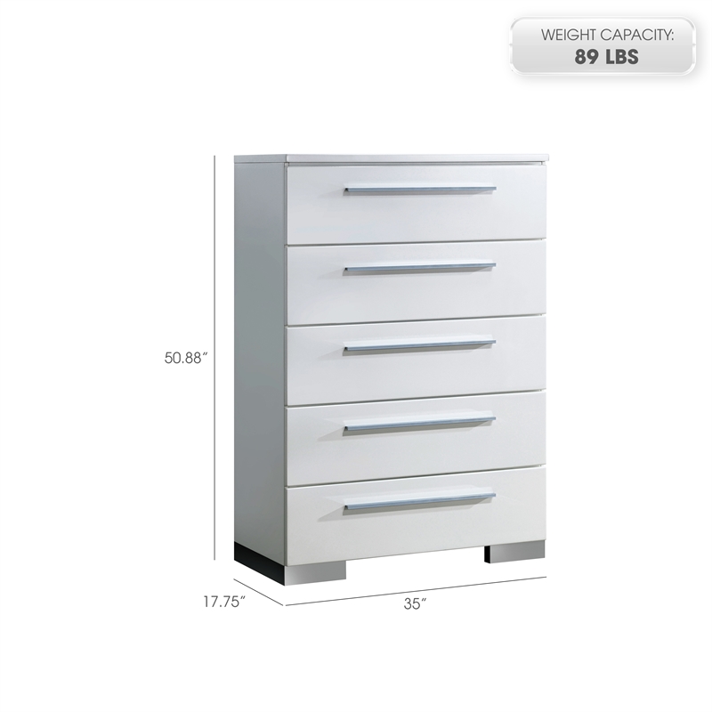 FOA Rayland 3pc Glossy White Wood Bedroom Set - Full + Nightstand + Chest