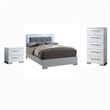 FOA Rayland 3pc Glossy White Wood Bedroom Set - Full + Nightstand + Chest