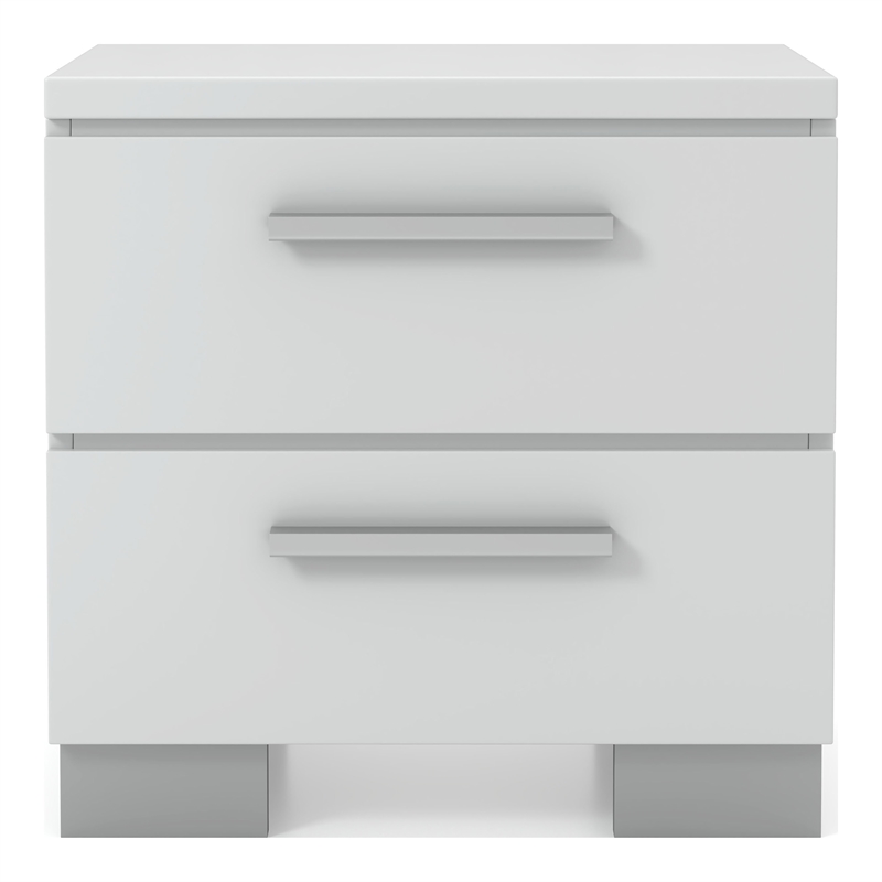 FOA Rayland 2pc Glossy White Wood Bedroom Set - Queen + Nightstand