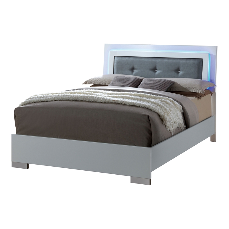 FOA Rayland 2pc Glossy White Wood Bedroom Set - Queen + Nightstand