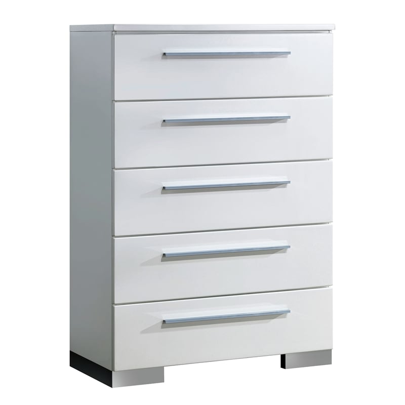 FOA Rayland 3pc Glossy White Wood Bedroom Set - Queen + Nightstand + Chest