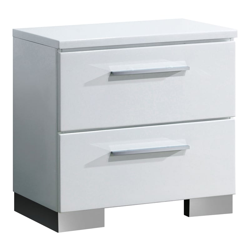 FOA Rayland 3pc Glossy White Wood Bedroom Set - Queen + Nightstand + Chest