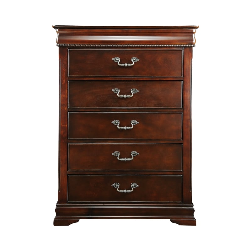 FOA Ruben 3pc Cherry Wood Panel Bedroom Set - Cal King + Nightstand + Chest