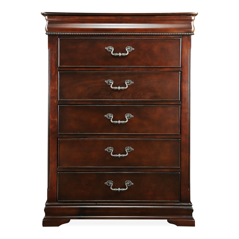 FOA Ruben 3pc Cherry Wood Panel Bedroom Set - King + Nightstand + Chest