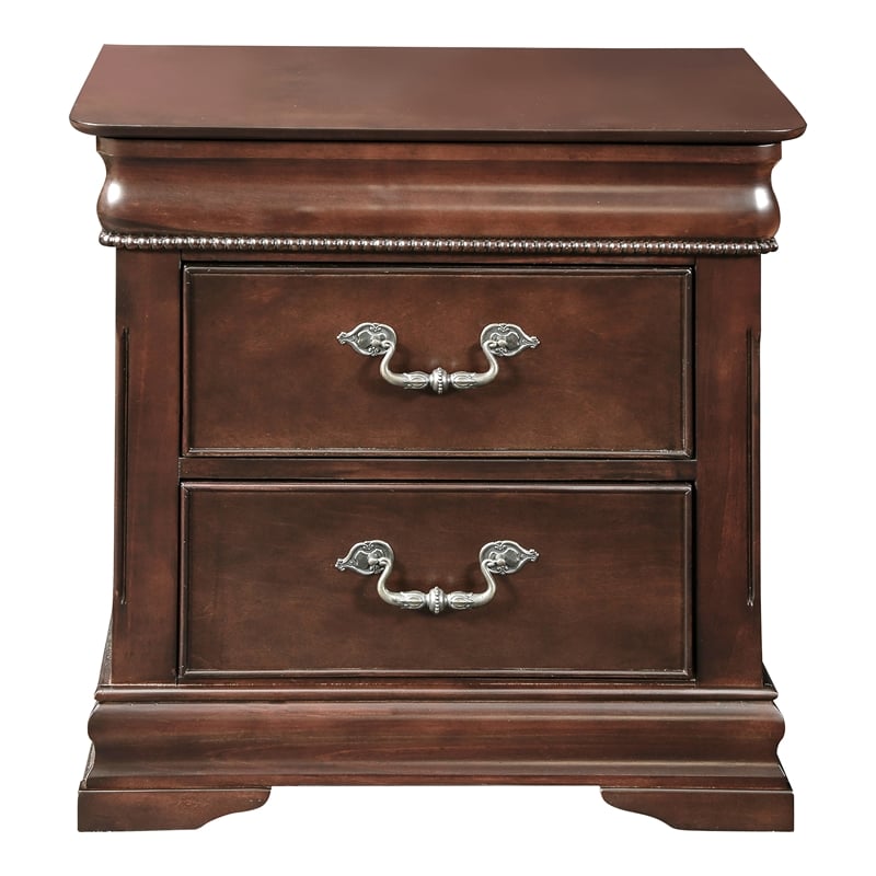 FOA Ruben 2pc Cherry Solid Wood Panel Bedroom Set - Queen + Nightstand