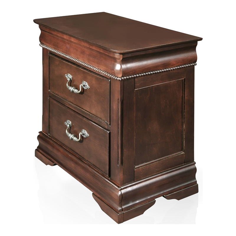 FOA Ruben 3pc Cherry Wood Panel Bedroom Set - Queen + Nightstand + Chest