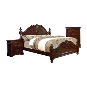 furniture of america ruben 3 piece traditional solid wood poster panel bedroom set in cherry