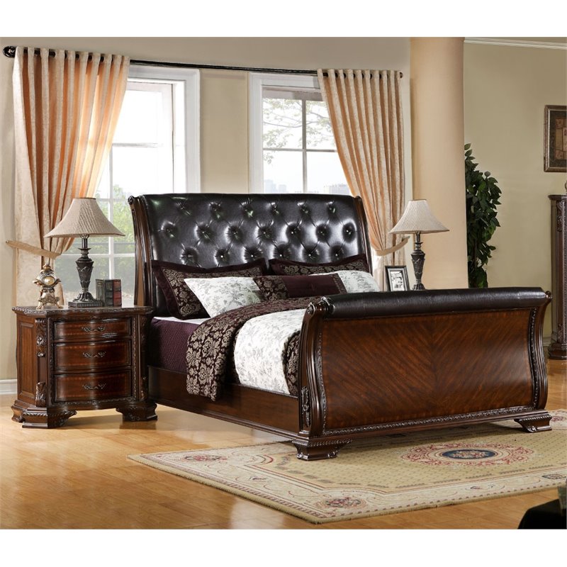 Furniture Of America Hulga 2 Piece Queen Sleigh Bedroom Set In Brown Furniture Of America Hulga 2 Piece Queen Sleigh Bedroom Set In Brown Cherry Idf 7267q 2pc