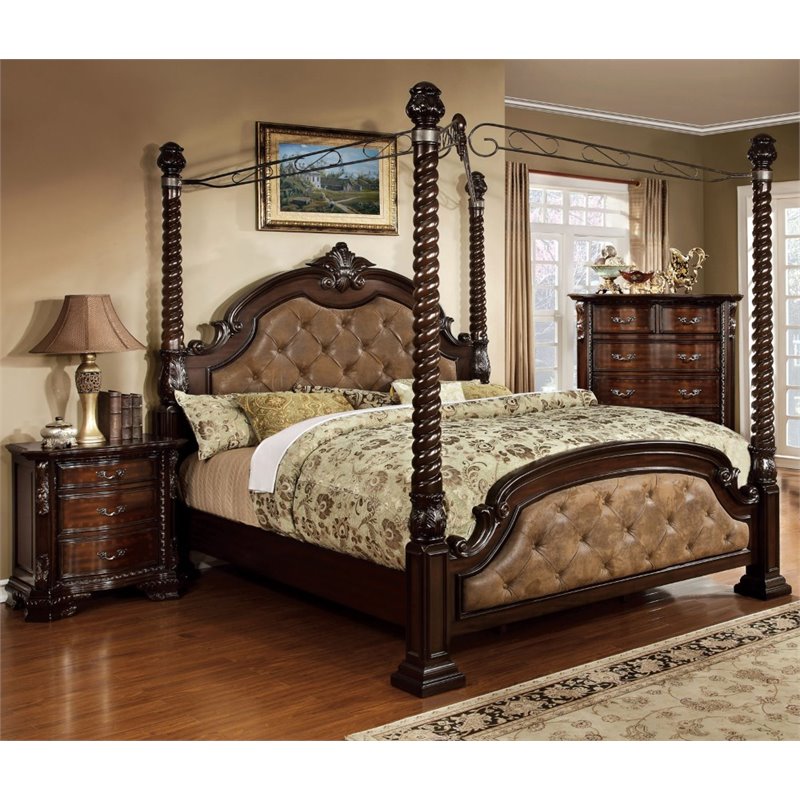 Foa Cathey 2pc Brown Solid Wood Bedroom Set King Nightstand Idf 7296da Ek C 2pc