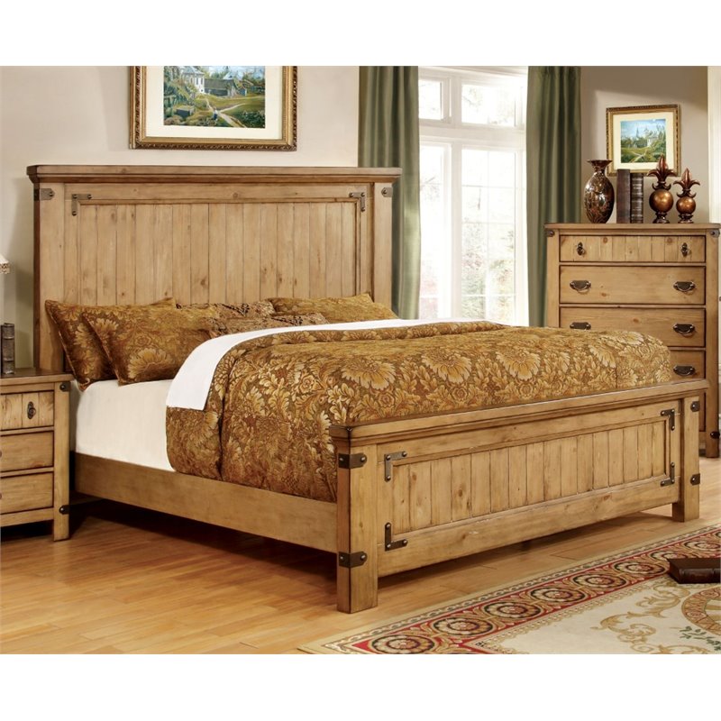 Foa Sesco 3pc Brown Elm Wood Bedroom Set King Nightstand Chest