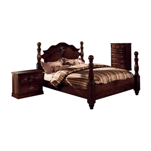 furniture of america hemps 3 piece traditional solid wood poster bedroom set in dark pine