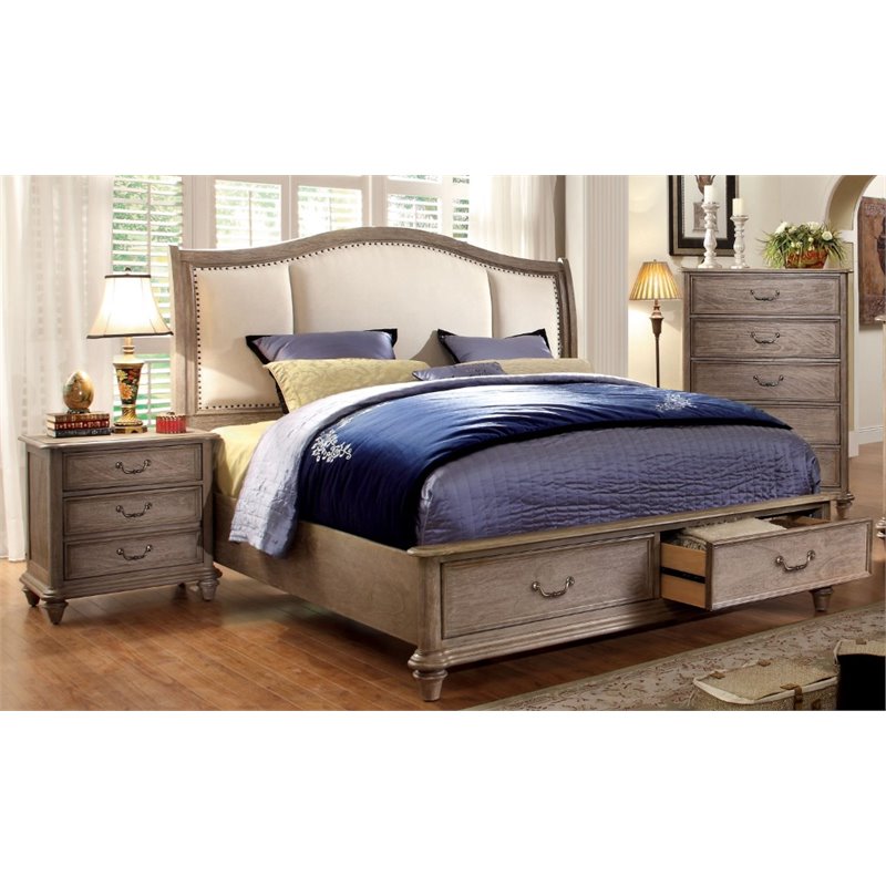 Furniture Of America Bartrand 3 Piece King Sleigh Bedroom Set In Rustic Natural