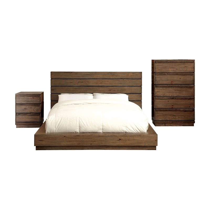Foa Benjy 3pc Rustic Natural Tone Wood Bedroom Set Queen Nightstand Chest Idf 7623q 3pc
