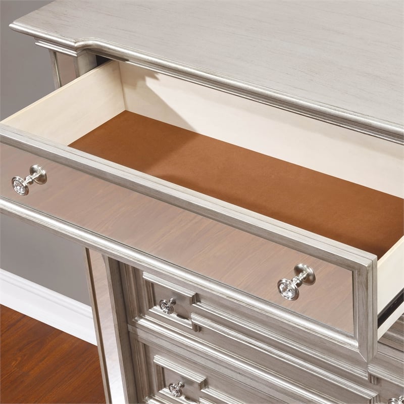 Furniture of America Farrah Transitional Solid Wood 5-Drawer Chest in Silver