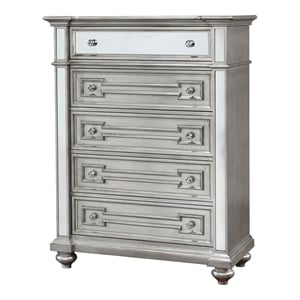 Furniture of America Farrah Transitional Solid Wood 5-Drawer Chest in Silver