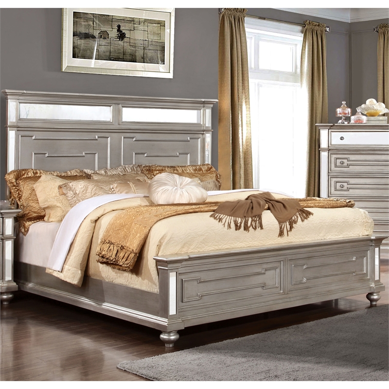 Furniture of America Farrah Transitional Wood California King Bed in Silver