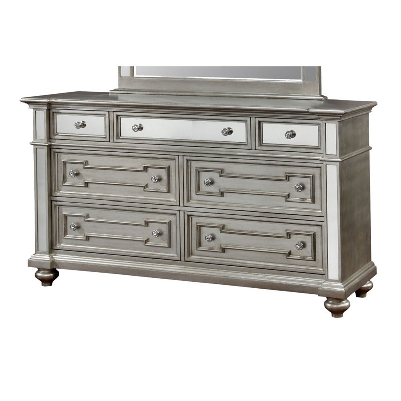 Furniture Of America Farrah 7 Drawer Mirrored Dresser In Silver