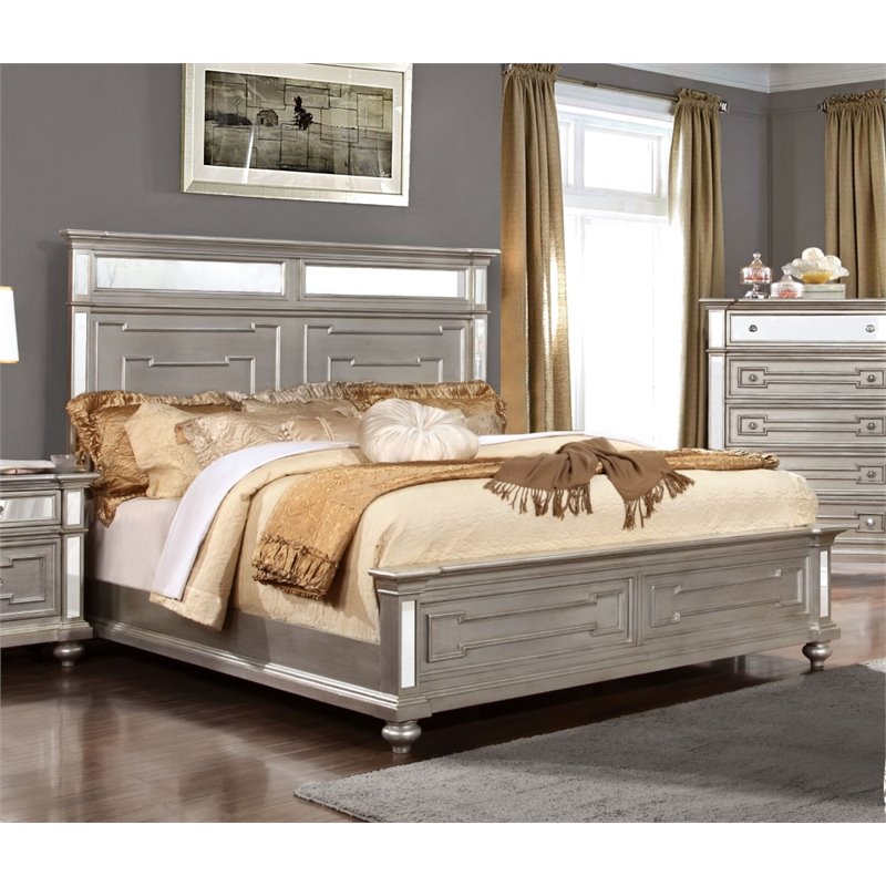 Furniture Of America Farrah King Mirrored Bed In Silver Idf 7673ek Furniture Of America Farrah King Mirrored Bed In Silver