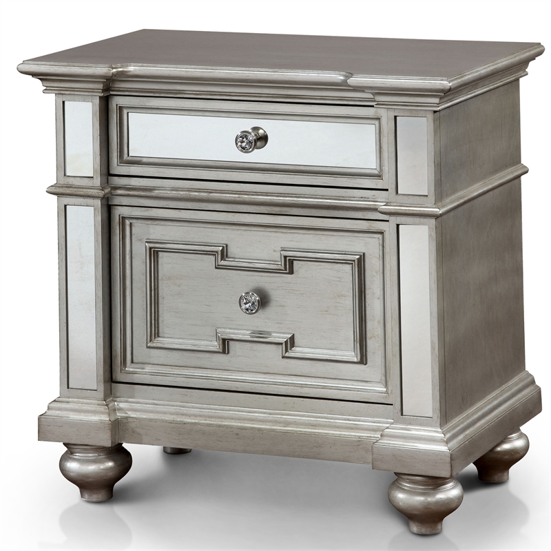 Furniture of America Farrah Transitional Wood 2-Drawer Nightstand in Silver